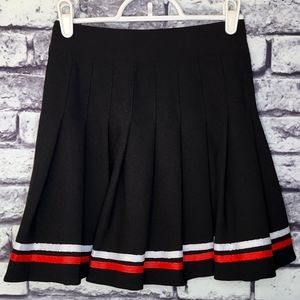 Black Pleated Skater Skirt with Red & White Stripes - XS